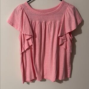 LOFT Pink Flutter Sleeve Ruffled Blouse